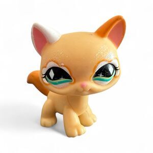 Littlest Pet Shop # 626‎ Yellow Orange White Glitter Cat Teal Diamond Eyes